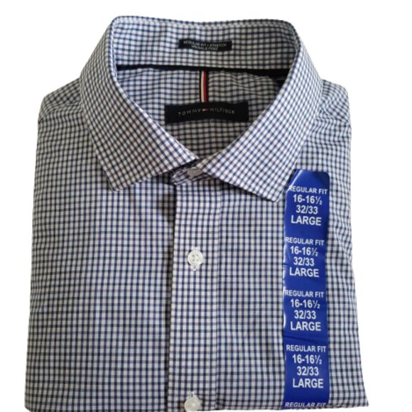 Tommy Hilfiger Other - Tommy Hilfiger Dress Shirt Regular Fit Red White Blue Checks L16-16 1/2 32-33